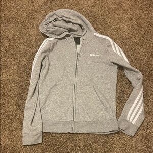 Adidas Heather Gray Hoodie with White Stripes